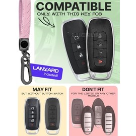 Lucrum Compatible con Funda para Llave de Nissan y Llavero de Cuero, Estuche para de 4 Botones para Pathfinder Rogue Sentra Versa Patrol Armada (2023-2025) - Rosa y Negro