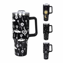 LLZTWOWD 40oz Tumbler with Handle and Straw Stainless Steel Water Bottle Double Wall Vacuum Reusable Goth Travel Mug Hot or Cold Gothic Cup Gift for Man/Woman (Snake and Rose)