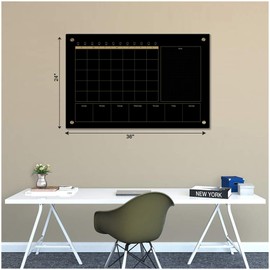 Marribol Black Glass 3-1 Monthly Dry Erase Calendar Whiteboard for Wall,24"x 36",Frameless Mounting,Office/School/Home, Frameless Large Planner White Board