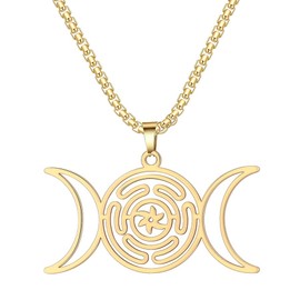 VASSAGO Wheel of the Hecate Goddess Necklace Strophalos Pendant Necklace Hecate Symbol Necklace Stainless Steel Pagan Wicca Amulet Jewellery, Stainless Steel, No Gemstone