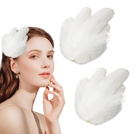 Pack of 4 Feather Hair Clips White Feather Headpiece Hair Clips Ballet Hair Accessories for Women Girls White Pearl Hairpiece for Carnival Costume Bridal Wedding Cosplay Party