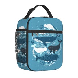 Hulnulnu Ocean Whale Sea Animals Insulated Lunch Bag Reusable Insulated Lunch Box Portable Meal Tote Bag for Work School Travel Picnic