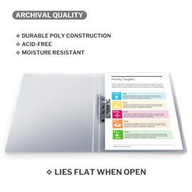 CRANBURY Punchless Clamp Binder (4-Pack, Gray), Ringless Binder Holds 100 Letter Size Pages, Documents, 8.5x11 Folder with Metal Clip for Home or Office, Transparent Acid-Free Poly