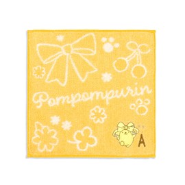 Towel Museum Sanrio Big Ribbon Pom Pom Pudding, Towel Handkerchief, Ya, Yellow, Initial A, 28-2030072, Approx. 9.8 x 9.8 inches (25 x 25 cm)