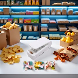 White Portable Mini Sealing Machine, 2024 Upgraded Mini Bag Sealer, Portable Handheld Vacuum Food Sealer Bag Sealing Machine for Snack Bags, 2 in 1 Bag Sealer Heat Seal Tool, Vacuum Sealers