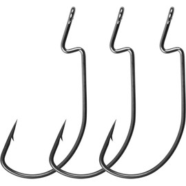 Offset Worm Hooks for Bass Fishing, 50/150pcs Bass Hooks 3X Strong Wide Gap Worm Fishing Hooks for Soft Plastic Bait Jig Fish Hooks for Bass Trout 1-5/0