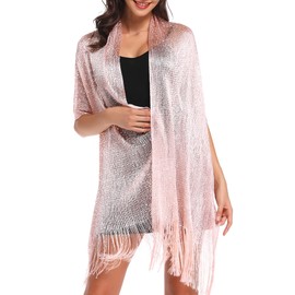 Sparkling Metallic Shawls and Wraps for Evening Party Formal Dresses Wedding Bridesmaid (with Free Scarf Buckle), Q# Baby Pink