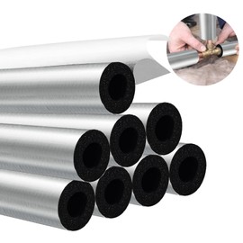 8 PCS Outdoor Water Pipe Insulation Foam Tube 0.6" Pre Slit Self Adhesive Foam Pipe Covers with Aluminum Foil,Copper Pipe Insulation Foam Wrap for Outdoor Winter Irrigation, Sprinkler