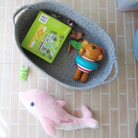 CIKI HOME Woven Cotton Rope Storage Basket, Cube Changing Table Organizer for Closet Towels, Baby Nursery Bin, Small Dog Cat Toy Box, Gift Baskets empty (14.5"x 11"x 5") by CIKI HOME