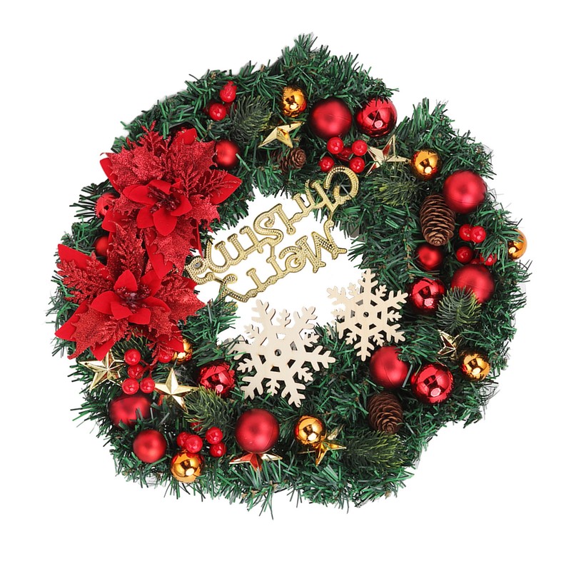 Christmas Wreath Snow Pine Cone Xmas Ball Wreath for Indoor