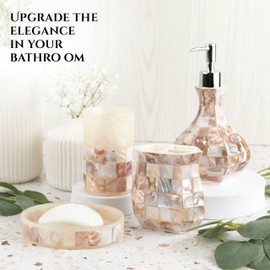 Creative Scents Milano Toothbrush Cup - Electric Toothbrush Holder for Bathroom fits Toothbrushes and Toothpaste - Bathroom Tumbler Cup Finished with Beautiful Mother of Pearl Shells
