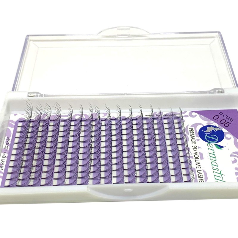 Dermastil 9D Premade Handmade Volume Eyelashes, D Curl, Thickness 0.05