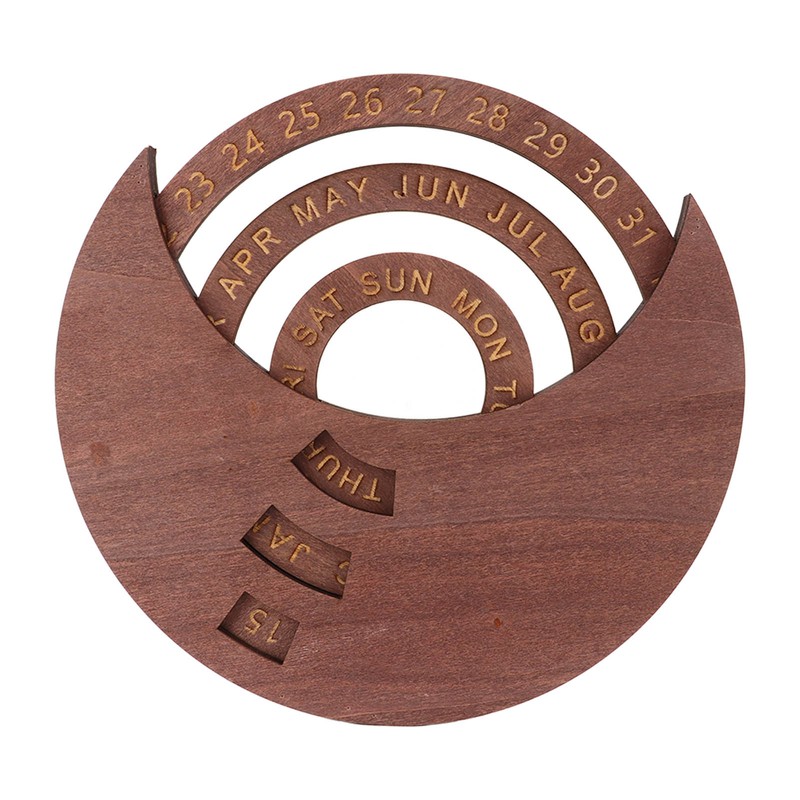 Wooden Disc Calendar Dark Brown Rotatable Disc Natural Wood Vintage