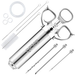 QPMR Meat Injector Syringe Kit, 2-oz Large Capacity Marinade Turkey Injector with 3pcs Stainless Steel Marinade Injector Needles for BBQ Grill Smoker & Turkey & Brisket