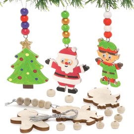 Baker Ross FC194 Christmas Wooden Bead Kits - Pack of 6, Wood Crafts for Children to Decorate and Display, Make Your Own Decorations for Kids Arts and Crafts,Silver