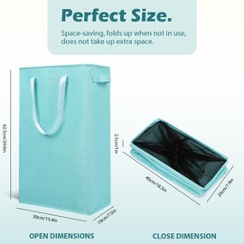 Odonata Slim Laundry Hamper Handles Collapsible Laundry Basket Thin Dirty Clothes Basket Narrow Laundry Bag Foldable Dirty Hamper 45L (Baby Blue)