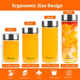10oz Glass Juice & Water Bottles 4-Pack with Lids- Wide Mouth Reusable Borosilicate Glass- for Juicing, Smoothies, Protein Shakes, Blender & Shaker Bottle- Refillable & Dishwasher Safe(10 oz/300ml)