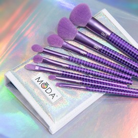 MODA Keep It Classy Gift Kit – 9pc Travel-Size Vegan Makeup Brush Set with Stylish Hondstooth Handles