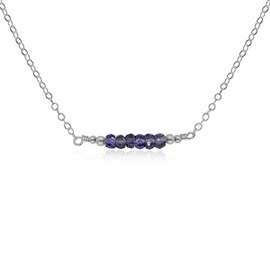 Tiny Sparkling Iolite Faceted Bead Bar Necklace in Stainless Steel