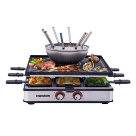 GIVENEU Raclette Grill, Electric Indoor Grill Table Portable, 2 in 1 BBQ Grill with Reversible Non-stick Plate and Stone, 1200W Fast Heating with 8 Cheese Melt Pans, Temperature Control