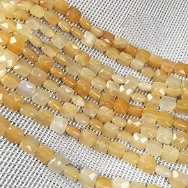 Natural Stone Beads Square Faceted Beading Yellow Jade Gemstone Topaz Loose Beads for Jewelry Making 7.9 inches 2 Strands