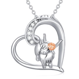 ONEFINITY Highland Cow Necklace Sterling Silver Cow Pendant Charm Jewelry Gifts for Women Girls