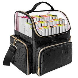 Upgraded Large Marker Organizer Case, Waterproof Marker Storage Bag for Markers or Other Art Supplies, for Daily School, Art Class, Outdoor Sketching or Traveling Use, Black