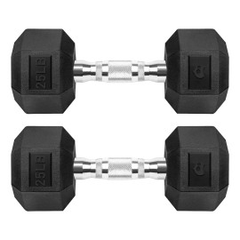 Bluelander Par Mancuernas Hexagonales Caucho 25lb 11.33 Kg Gym Crossfit Color Negro