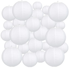 KaTiSeMo 24Pcs White Paper Lanternss Assorted Sizes (6" 8" 10" 12"), Round Chinese Japanese Hanging Paper Lanterns for Home Decor, Restaurant, Church, Wedding, Birthday, Christmas, Party Decorations