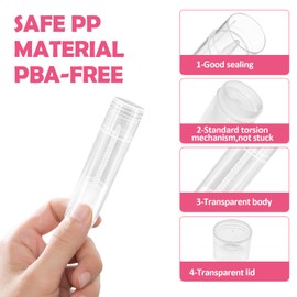 YouFuyi 50 Lip Balm Container Kit with Filling Tray and Spatula, Round Tube Refillable Empty Tube 3 Colors, 0.15 oz, BPA Free, for DIY Homemade Lipstick Lipstick (50 translucent kits,)