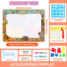 VFANDV Water Doodle Mat, 100 x 80 cm, Aqua Magic Doodle Mat, Reusable Toy & Gift for Children, Large Magic Painting Mat with Water Book, Drawing Painting Mat for Children, Toddlers