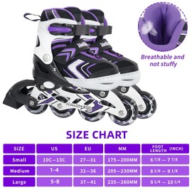 Nattork Adjustable Inline Skates for Kids,Boys Girls Roller Skates with Light up Wheels