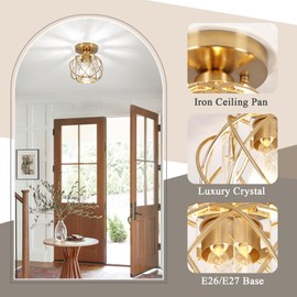 Loiogohot Hallway Light Fixtures Ceiling,Semi Flush Mount Ceiling Light Fixtures Gold Metal Cage Indoor Industrial Ceiling Lights for Bedroom Room Hallway Bathroom Entryway Kitchen