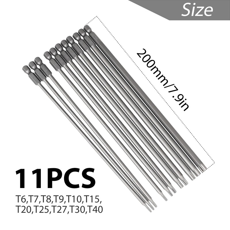 Utoolmart 200mm/7.9” Extra Long Torx Screwdriver Bit Set 11pcs, Magnetic