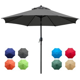 Sunnyglade 9Ft Patio Umbrella Outdoor Table Umbrella with 8 Sturdy Ribs (Dark Gray)