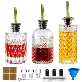 Coffee Syrup Dispenser Bottles Set - 3 Pack Simple Syrup Bottles with Metal Pour Spout and Dust Caps,For Syrups,Honey,Olive Oil,Condiments,Syrup Dispenser for Coffee Bar with Labels