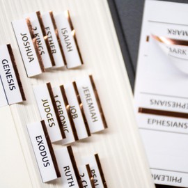 Aburbe Bible Tabs, Bible Journaling Supplies, 80 Small Tabs 1'', Laminated Tab Index Book Label, Christian Gift, Foil-Edged, for Men and Women - Rose Gold