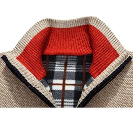 XinYangNi Cardigan Sweaters for Men Fall Casual Long Sleeve Stand Collar Full Zip- Cable Christmas Knit Sweater with Pockets (Medium,Cream-Coloured01)