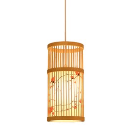 LED Pendant Light Chinese Style Wood Weaving Zen Hanging Ceiling Light Fixture with Faux Sheepskin Lampshade for Home Hotel Tea Room 111V to 240V