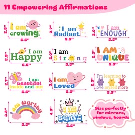 Positive Affirmation Mirror Stickers | 11 Inspirational Static Decals for Teen Girls & Women | Reusable Bathroom Decor & Motivational Gift | Confidence & Self-Love Quotes for Mirrors, Windows & More
