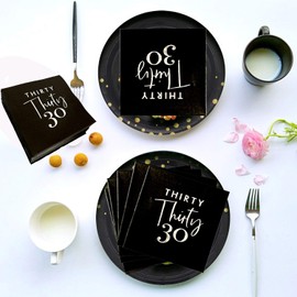 40pcs Black and Silver 30th Birthday Napkins,Men Women 30th Birthday Party Decorations Napkins,30th Anniversary Party Cocktail Napkins
