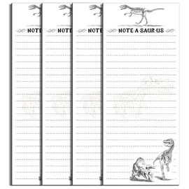 Dinosaur Magnetic Refrigerator Notepads, 4 Pack 200 Sheets Note Pad for Shopping and To Do Lists, Fridge Grocery Kitchen Shopping, 8.5 x 3.5 inches