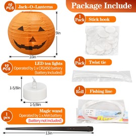 Charfia Halloween Decorations Indoor Outdoor, 10PCS Halloween Paper Lanterns Lamp Lights Home Decor, Paper Lanterns Pumpkin Decorations Decor for Party