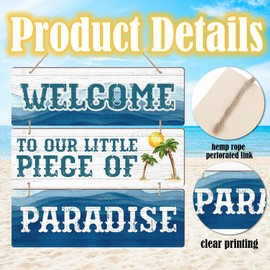 Summer Wooden Wall Hanging Plaque Sign - Welcome To Our Little Piece Of Paradise - 3Pcs Set Seasonal Summer Wooden Sign Decoration - Sea Theme Rustic Wall Art Decor For Home Office Bedroom-A01