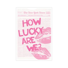 Medpol - Póster retro de moda rosa con texto en inglés "How Lucky Are We Lips Room Aesthetic" para pared, diseño clásico de bar, carrito universitario, departamento, decoración de habitación preppy de