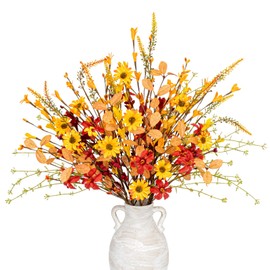J'FLORU Artificial Fall Flowers 12 Pack Fall Floral Picks 17 Inch Autumn Flower Stems for Thanksgiving Harvest Vases Centerpieces Flower Arrangements