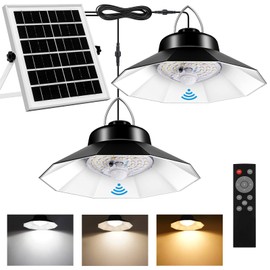 Solar Shed Lights Indoor Outdoor Aqonsie Dual Solar Pendant Daytime Work Lights with 3 Colors Temperature & 5 Lighting Modes+2 Timers, 1200LM Solar Motion Indoor Lights with Remote for Gazebo Barn