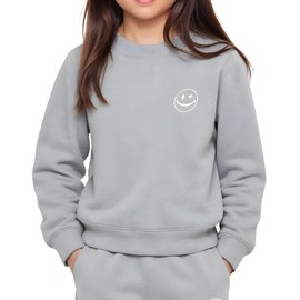 JOE BOXER Girls Sweatshirt Size 8, French Terry Pullover Crewneck Loungewear (Heather Grey, Medium)