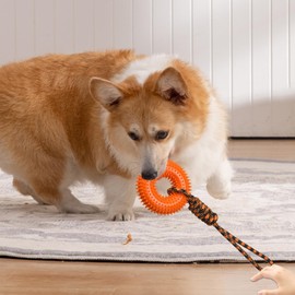 Dog Toys Squeaky,Spiky Ring for Chewers | Puppy Teething Toys with Rope for Boredom Relief Interactive Training Ring for Small Medium Large Dogs Outdoor