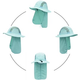 WANYING Unisex Safari Cap with Extra Long Neck Protection Bush Hat Sun Hat Legionnaire Cap UPF 50+ UV Protection Breathable for Camping Outdoor Size 56-60, turquoise